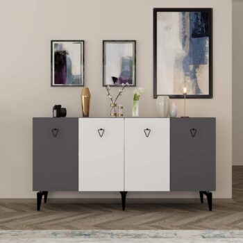 Komoda SONO – Široké a elegantné úložné riešenie pre obývaciu izbuKomoda SONO je ideálnym doplnkom pre modernú obývaciu izbu, ktorá kombinuje praktickosť s elegantným dizajnom. Vďaka štyrom plným dvierkam ponúka dostatok úložného priestoru pre všetky vaše potreby, či už ide o knihy, dekorácie alebo iné predmety. Kombinácia antracitovej a bielej farby dodáva interiéru štýlový a sofistikovaný vzhľad.S rozmermi 79 x 150 x 40 cm je komoda SONO nielen priestranná, ale aj praktická. Vyrobená z kvalitného LTD materiálu s hrúbkou 18 mm, zaisťuje pevnosť a dlhú životnosť. Kovové úchytky dodávajú moderný vzhľad, zatiaľ čo plastové nožičky poskytujú stabilitu a chránia podlahu pred poškriabaním.Hlavné vlastnosti:Typ tovaru: KomodaMateriál: LTDRozmer: 79 x 150 x 40 cmVybavenie: Dvierka plnéVzhľad: ŠirokáPočet dvierok: 4Úchytky: KovovéHrúbka materiálu: 18 mmDodatočné informácie: Dodávame v demonte, plastové nožičkyFarba: Antracit + bielaKomoda SONO je dodávaná v demontovanom stave s priloženým návodom na jednoduchú montáž. Tento moderný a praktický kus nábytku je perfektnou voľbou pre každého, kto hľadá štýlové a funkčné úložné riešenie pre svoju obývačku.