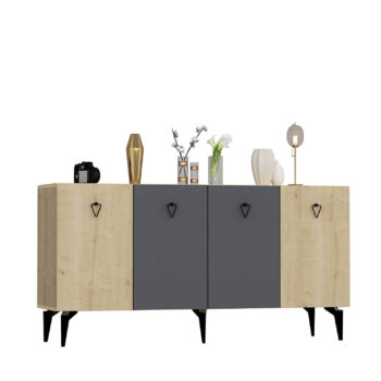 Komoda SONO – Široké a elegantné úložné riešenie pre obývaciu izbuKomoda SONO je ideálnym doplnkom pre modernú obývaciu izbu, ktorá kombinuje praktickosť s elegantným dizajnom. Vďaka štyrom plným dvierkam ponúka dostatok úložného priestoru pre všetky vaše potreby, či už ide o knihy, dekorácie alebo iné predmety. Kombinácia antracitovej a bielej farby dodáva interiéru štýlový a sofistikovaný vzhľad.S rozmermi 79 x 150 x 40 cm je komoda SONO nielen priestranná, ale aj praktická. Vyrobená z kvalitného LTD materiálu s hrúbkou 18 mm, zaisťuje pevnosť a dlhú životnosť. Kovové úchytky dodávajú moderný vzhľad, zatiaľ čo plastové nožičky poskytujú stabilitu a chránia podlahu pred poškriabaním.Hlavné vlastnosti:Typ tovaru: KomodaMateriál: LTDRozmer: 79 x 150 x 40 cmVybavenie: Dvierka plnéVzhľad: ŠirokáPočet dvierok: 4Úchytky: KovovéHrúbka materiálu: 18 mmDodatočné informácie: Dodávame v demonte, plastové nožičkyFarba: Antracit + dubKomoda SONO je dodávaná v demontovanom stave s priloženým návodom na jednoduchú montáž. Tento moderný a praktický kus nábytku je perfektnou voľbou pre každého, kto hľadá štýlové a funkčné úložné riešenie pre svoju obývačku.