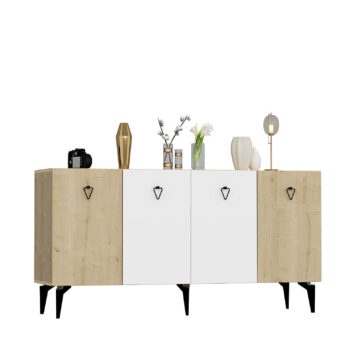 Komoda SONO – Široké a elegantné úložné riešenie pre obývaciu izbuKomoda SONO je ideálnym doplnkom pre modernú obývaciu izbu, ktorá kombinuje praktickosť s elegantným dizajnom. Vďaka štyrom plným dvierkam ponúka dostatok úložného priestoru pre všetky vaše potreby, či už ide o knihy, dekorácie alebo iné predmety. Kombinácia antracitovej a bielej farby dodáva interiéru štýlový a sofistikovaný vzhľad.S rozmermi 79 x 150 x 40 cm je komoda SONO nielen priestranná, ale aj praktická. Vyrobená z kvalitného LTD materiálu s hrúbkou 18 mm, zaisťuje pevnosť a dlhú životnosť. Kovové úchytky dodávajú moderný vzhľad, zatiaľ čo plastové nožičky poskytujú stabilitu a chránia podlahu pred poškriabaním.Hlavné vlastnosti:Typ tovaru: KomodaMateriál: LTDRozmer: 79 x 150 x 40 cmVybavenie: Dvierka plnéVzhľad: ŠirokáPočet dvierok: 4Úchytky: KovovéHrúbka materiálu: 18 mmDodatočné informácie: Dodávame v demonte, plastové nožičkyFarba: Dub + bielaKomoda SONO je dodávaná v demontovanom stave s priloženým návodom na jednoduchú montáž. Tento moderný a praktický kus nábytku je perfektnou voľbou pre každého, kto hľadá štýlové a funkčné úložné riešenie pre svoju obývačku.