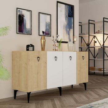 Komoda SONO – Široké a elegantné úložné riešenie pre obývaciu izbuKomoda SONO je ideálnym doplnkom pre modernú obývaciu izbu, ktorá kombinuje praktickosť s elegantným dizajnom. Vďaka štyrom plným dvierkam ponúka dostatok úložného priestoru pre všetky vaše potreby, či už ide o knihy, dekorácie alebo iné predmety. Kombinácia antracitovej a bielej farby dodáva interiéru štýlový a sofistikovaný vzhľad.S rozmermi 79 x 150 x 40 cm je komoda SONO nielen priestranná, ale aj praktická. Vyrobená z kvalitného LTD materiálu s hrúbkou 18 mm, zaisťuje pevnosť a dlhú životnosť. Kovové úchytky dodávajú moderný vzhľad, zatiaľ čo plastové nožičky poskytujú stabilitu a chránia podlahu pred poškriabaním.Hlavné vlastnosti:Typ tovaru: KomodaMateriál: LTDRozmer: 79 x 150 x 40 cmVybavenie: Dvierka plnéVzhľad: ŠirokáPočet dvierok: 4Úchytky: KovovéHrúbka materiálu: 18 mmDodatočné informácie: Dodávame v demonte, plastové nožičkyFarba: Dub + bielaKomoda SONO je dodávaná v demontovanom stave s priloženým návodom na jednoduchú montáž. Tento moderný a praktický kus nábytku je perfektnou voľbou pre každého, kto hľadá štýlové a funkčné úložné riešenie pre svoju obývačku.