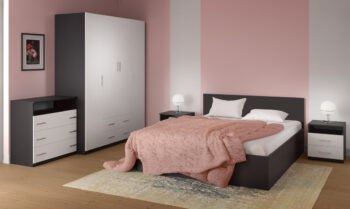 Elegantná spálňová zostava STANA vám umožní zariadiť si spálňu za mimoriadne priaznivú cenu a pritom štýlovo. Je vyrobená z kvalitnej 166 mm hrubej LTD dosky nenáročnej na udržiavanie. Úchyty sú plastové.Farebné prevedenie biele drevo/wenge.Spálňová zostava obsahuje: manželská posteľ 160x200 (ŠxVxH) 170x95x2052x nočný stolík (ŠxVxH): 45x49,5x43komoda (ŠxVxH): 80x84x46šatníková skriňa (ŠxVxH): 160x205x67 cm.Rošt nie je súčasťou postele, odporúča sa dokúpiť rošť s rámom, nie lamelový rošt.Matrac nie je v cene postele, odporúča sa dokúpiť matrac v rozmere 160 x 200 cm. Dodávame v demonte.  