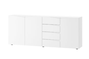 Komoda STAND je jedným z prvkov atraktívneho nábytku STAND. Zaujme vás svojim dizajnom a funčknosťou.Je vyrobená z MDF dosiek. Tie sú pokryté matnou fóliou v modernej bielej farbe.Komoda je trojdverová. Vo vnútri nachádzajú dve police. Disponuje tiež štyrmi praktickými zásuvkami. Komoda je bez úchytov.Rozmery (š,v,h): 200 x 83 x 38 cm.Nábytok STAND je v modernom a minimalistickom prevedení. Vďaka svojej univerzálnosti ho môžete použiť do rôznych miestností vášho domu. Výborne sa hodí do predsiene, obývačky alebo jedálne. Záleží len na vás a vašej fantázii, kde tento nábytok použijete. Jasné farby nábytku STAND rozsvietia a zútulnia interiér. Vďaka nemu sa budete cítiť u vás doma výborne.Dodávame v demontovanom stave. Záruka 24 mesiacov.
