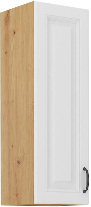 Skrinka STELLA 30 G-90 je moderná a elegantná skrinka kuchynského nábytku STELLA.Kuchyňa STELLA svojim prevedením poteší všetkých zákazníkov, ktorí majú radi jednoduchosť, praktickosť a zároveň prijateľnú cenu. Je v modernom prevedení s čistými líniami a zároveň je priestranná a funkčná. Vďaka veľkému výberu kuchynského nábytku, ktoré STELLA poskytuje, si poskladáte svoju kuchyňu podľa vašich predstáv.Skrinka je jednodverová. Korpus je vyrobený z kvalitných LTD dosiek v hrúbke 16mm. Čelo skrinky je z kvalitného  MDF materiálu v hrúbke 16 mm. Moderné farebné prevedenie skrinky dub Artisan a farba dvierok biela matná dodá Vášmu interiéru šmrnc. Interiér skrinky je biely. Predpripravené sú slepé vyvŕtané otvory pre rukoväte. Rukoväť je vyrobená z kovu v šírke 192 mm. Zaručene oceníte praktické pánty s tichý dovieraním.Rozmery: 300 x 900 x 310 mm (Š x V x H).Dodávame v demontovanom stave. V našej ponuke nájdete aj ďalšie kuchynské skrinky STELLA.