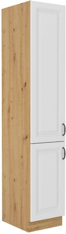 Vysoká skrinka STELLA 40 DK-210 2F je moderná a elegantná skrinka kuchynského nábytku STELLA.Kuchyňa STELLA svojim prevedením poteší všetkých zákazníkov, ktorí majú radi jednoduchosť, praktickosť a zároveň prijateľnú cenu.Kuchynská linka v modernom prevedení s čistými líniami a zároveň je priestranná a funkčná. Vďaka veľkému výberu kuchynského nábytku, ktoré STELLA poskytuje si poskladáte svoju kuchyňu podľa vašich predstáv. Skrinka je dvojdverová. Korpus je vyrobený z kvalitných LTD dosiek v hrúbke 16mm. Čelo skrinky je z MDF materiálu v hrúbke 16 mm. Farebné prevedenie skrinky je dub Artisan, farba dvierok biela matná. Interiér skrinky je biely. Predpripravené sú slepé vyvŕtané otvory pre rukoväte, pričom rukoväť je vyrobená z kovu v šírke 192 mm. Zaručene oceníte funkciu tichého dovierania dvierok.Rozmery: 400 x 2100 x 570 mm (Š x V x H)Dodávame v demontovanom stave. V našej ponuke nájdete aj ďalšie kuchynské skrinky STELLA.