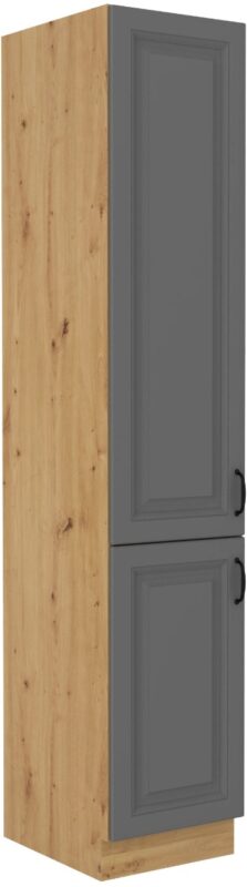 Vysoká skrinka STELLA 40 DK-210 2F je moderná a elegantná skrinka kuchynského nábytku STELLA.Kuchyňa STELLA svojim prevedením poteší všetkých zákazníkov, ktorí majú radi jednoduchosť, praktickosť a zároveň prijateľnú cenu.Kuchynská linka v modernom prevedení s čistými líniami a zároveň je priestranná a funkčná. Vďaka veľkému výberu kuchynského nábytku, ktoré STELLA poskytuje si poskladáte svoju kuchyňu podľa vašich predstáv. Skrinka je dvojdverová. Korpus je vyrobený z kvalitných LTD dosiek v hrúbke 16mm. Čelo skrinky je z MDF materiálu v hrúbke 16 mm. Farebné prevedenie skrinky je dub Artisan, farba dvierok šedá matná. Interiér skrinky je biely. Predpripravené sú slepé vyvŕtané otvory pre rukoväte, pričom rukoväť je vyrobená z kovu v šírke 192 mm. Zaručene oceníte funkciu tichého dovierania dvierok.Rozmery: 400 x 2100 x 570 mm (Š x V x H)Dodávame v demontovanom stave. V našej ponuke nájdete aj ďalšie kuchynské skrinky STELLA.