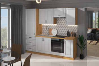 Horná rohová skrinka STELLA 58X58 GN-90 je moderná a elegantná skrinka kuchynského nábytku STELLA.Kuchyňa STELLA svojim prevedením poteší všetkých zákazníkov, ktorí majú radi jednoduchosť, praktickosť a zároveň prijateľnú cenu.Je v modernom prevedení s čistými líniami a zároveň je priestranná a funkčná. Vďaka veľkému výberu kuchynského nábytku, ktoré STELLA poskytuje si poskladáte svoju kuchyňu podľa vašich predstáv. Skrinka je jednodverová. Korpus je vyrobený z kvalitných LTD dosiek v hrúbke 16mm, čelo skrinky je z kvalitného  MDF materiálu v hrúbke 16 mm. Farebné prevedenie skrinky je dub Artisan, farba dvierok biela matná. Interiér skrinky je biely. Predpripravené sú slepé vyvŕtané otvory pre rukoväte, pričom rukoväť je vyrobená z kovu v šírke 192 mm. Zaručene oceníte aj praktické pánty s tichý dovieraním.Rozmery: 585 x 900 x 585 mm (Š x V x H)Dodávame v demontovanom stave. V našej ponuke nájdete aj ďalšie kuchynské skrinky STELLA.