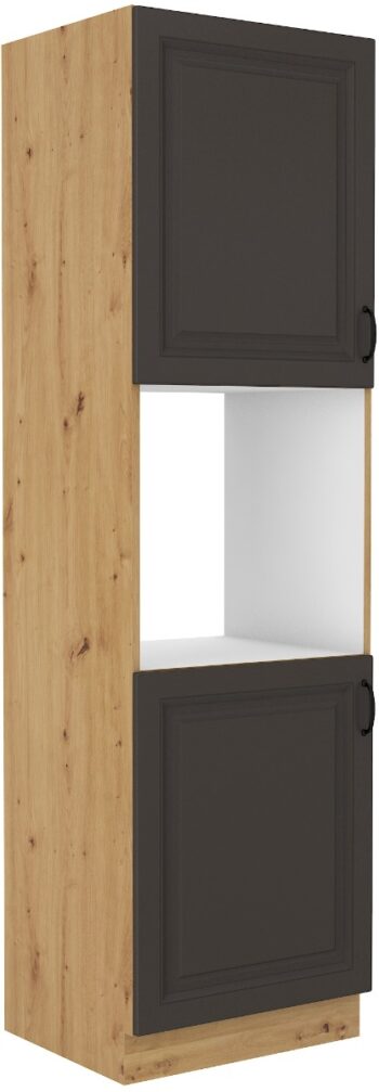 Vysoká skrinka STELLA 60 DP na vstavanú rúru je moderná a elegantná skrinka kuchynského nábytku STELLA.Kuchyňa STELLA svojim prevedením poteší všetkých zákazníkov, ktorí majú radi jednoduchosť, praktickosť a zároveň prijateľnú cenu.Je v modernom prevedení s čistými líniami a zároveň je priestranná a funkčná. Vďaka veľkému výberu kuchynského nábytku, ktoré STELLA poskytuje si poskladáte svoju kuchyňu podľa vašich predstáv. Skrinka je dvojdverová. Korpus je vyrobený z kvalitných LTD dosiek v hrúbke 16mm, čelo skrinky je z kvalitného  MDF materiálu v hrúbke 16 mm. Farebné prevedenie skrinky je dub Artisan, farba dvierok šedá matná. Interiér skrinky je biely. Predpripravené sú slepé vyvŕtané otvory pre rukoväte, pričom rukoväť je vyrobená z kovu v šírke 192 mm. Zaručene oceníte aj praktické pánty s tichý dovieraním.Rozmery: 600 x 2100 x 570 mm (Š x V x H)Dodávame v demontovanom stave. V našej ponuke nájdete aj ďalšie kuchynské skrinky STELLA.