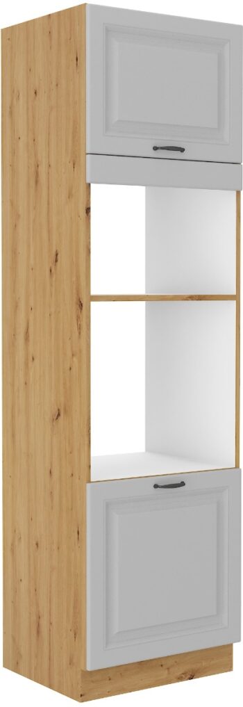 STELLA 60 DPM vysoká skrinka na vstavanú rúru je moderná a elegantná skrinka kuchynského nábytku STELLA.Kuchyňa STELLA svojim prevedením poteší všetkých zákazníkov, ktorí majú radi jednoduchosť, praktickosť a zároveň prijateľnú cenu.Je v modernom prevedení s čistými líniami a zároveň je priestranná a funkčná. Vďaka veľkému výberu kuchynského nábytku, ktoré STELLA poskytuje, si poskladáte svoju kuchyňu podľa vašich predstáv. Skrinka je dvojdverová s otvorom na vstavanú rúru a mikrovlnku. Korpus je vyrobený z kvalitných LTD dosiek v hrúbke 16mm, čelo skrinky je z kvalitného  MDF materiálu v hrúbke 16 mm. Farebné prevedenie skrinky je dub Artisan, farba dvierok biela matná. Interiér skrinky je biely. Predpripravené sú slepé vyvŕtané otvory pre rukoväte, pričom rukoväť je vyrobená z kovu v šírke 192 mm. Zaručene oceníte aj praktické pánty s tichý dovieraním. Rozmery: 600 x 2100 x 570 mm (Š x V x H)Dodávame v demontovanom stave. V našej ponuke nájdete aj ďalšie kuchynské skrinky STELLA.