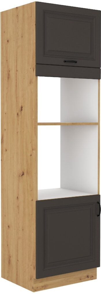 STELLA 60 DPM vysoká skrinka na vstavanú rúru je moderná a elegantná skrinka kuchynského nábytku STELLA.Kuchyňa STELLA svojim prevedením poteší všetkých zákazníkov, ktorí majú radi jednoduchosť, praktickosť a zároveň prijateľnú cenu.Je v modernom prevedení s čistými líniami a zároveň je priestranná a funkčná. Vďaka veľkému výberu kuchynského nábytku, ktoré STELLA poskytuje, si poskladáte svoju kuchyňu podľa vašich predstáv. Skrinka je dvojdverová s otvorom na vstavanú rúru a mikrovlnku. Korpus je vyrobený z kvalitných LTD dosiek v hrúbke 16mm, čelo skrinky je z kvalitného  MDF materiálu v hrúbke 16 mm. Farebné prevedenie skrinky je dub Artisan, farba dvierok šedá matná. Interiér skrinky je biely. Predpripravené sú slepé vyvŕtané otvory pre rukoväte, pričom rukoväť je vyrobená z kovu v šírke 192 mm. Zaručene oceníte aj praktické pánty s tichý dovieraním. Rozmery: 600 x 2100 x 570 mm (Š x V x H)Dodávame v demontovanom stave. V našej ponuke nájdete aj ďalšie kuchynské skrinky STELLA.