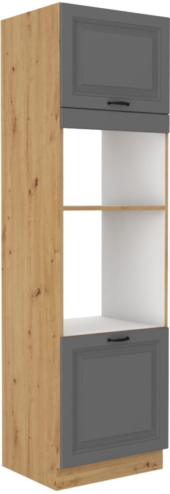 STELLA 60 DPM vysoká skrinka na vstavanú rúru je moderná a elegantná skrinka kuchynského nábytku STELLA.Kuchyňa STELLA svojim prevedením poteší všetkých zákazníkov, ktorí majú radi jednoduchosť, praktickosť a zároveň prijateľnú cenu.Je v modernom prevedení s čistými líniami a zároveň je priestranná a funkčná. Vďaka veľkému výberu kuchynského nábytku, ktoré STELLA poskytuje, si poskladáte svoju kuchyňu podľa vašich predstáv. Skrinka je dvojdverová s otvorom na vstavanú rúru a mikrovlnku. Korpus je vyrobený z kvalitných LTD dosiek v hrúbke 16mm, čelo skrinky je z kvalitného  MDF materiálu v hrúbke 16 mm. Farebné prevedenie skrinky je dub Artisan, farba dvierok šedá matná. Interiér skrinky je biely. Predpripravené sú slepé vyvŕtané otvory pre rukoväte, pričom rukoväť je vyrobená z kovu v šírke 192 mm. Zaručene oceníte aj praktické pánty s tichý dovieraním. Rozmery: 600 x 2100 x 570 mm (Š x V x H)Dodávame v demontovanom stave. V našej ponuke nájdete aj ďalšie kuchynské skrinky STELLA.