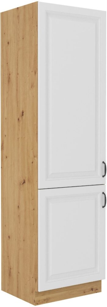 STELLA 60 LO 210 skrinka na vstavanú chladničku je moderná a elegantná skrinka kuchynského nábytku STELLA.Kuchyňa STELLA svojim prevedením poteší všetkých zákazníkov, ktorí majú radi jednoduchosť, praktickosť a zároveň prijateľnú cenu. Je v modernom prevedení s čistými líniami a zároveň je priestranná a funkčná. Vďaka veľkému výberu kuchynského nábytku, ktoré STELLA poskytuje si poskladáte svoju kuchyňu podľa vašich predstáv. Skrinka je dvojdverová. Korpus je vyrobený z kvalitných LTD dosiek v hrúbke 16mm, čelo skrinky je z kvalitného  MDF materiálu v hrúbke 16 mm. Farebné prevedenie skrinky je dub Artisan, farba dvierok biela matná. Interiér skrinky je biely. Predpripravené sú slepé vyvŕtané otvory pre rukoväte, pričom rukoväť je vyrobená z kovu v šírke 192 mm. Zaručene oceníte aj praktické pánty s tichý dovieraním.Rozmery: 600 x 2100 x 570 mm (Š x V x H)Upozernenie: chladnička nesmie byť vyššia ako 177 cm, spodné čelo chladničky nesmie presahovať výšku 71 cm!Dodávame v demontovanom stave. V našej ponuke nájdete aj ďalšie kuchynské skrinky STELLA.