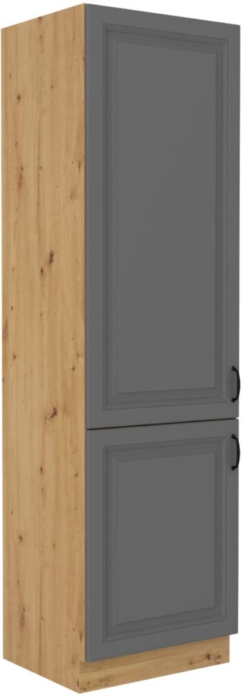 STELLA 60 LO 210 skrinka na vstavanú chladničku je moderná a elegantná skrinka kuchynského nábytku STELLA.Kuchyňa STELLA svojim prevedením poteší všetkých zákazníkov, ktorí majú radi jednoduchosť, praktickosť a zároveň prijateľnú cenu. Je v modernom prevedení s čistými líniami a zároveň je priestranná a funkčná. Vďaka veľkému výberu kuchynského nábytku, ktoré STELLA poskytuje si poskladáte svoju kuchyňu podľa vašich predstáv. Skrinka je dvojdverová. Korpus je vyrobený z kvalitných LTD dosiek v hrúbke 16mm, čelo skrinky je z kvalitného  MDF materiálu v hrúbke 16 mm. Farebné prevedenie skrinky je dub Artisan, farba dvierok šedá matná. Interiér skrinky je biely. Predpripravené sú slepé vyvŕtané otvory pre rukoväte, pričom rukoväť je vyrobená z kovu v šírke 192 mm. Zaručene oceníte aj praktické pánty s tichý dovieraním.Rozmery: 600 x 2100 x 570 mm (Š x V x H)Upozernenie: chladnička nesmie byť vyššia ako 177 cm, spodné čelo chladničky nesmie presahovať výšku 71 cm!Dodávame v demontovanom stave. V našej ponuke nájdete aj ďalšie kuchynské skrinky STELLA.