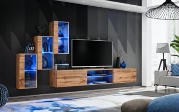 Atraktívna obývacia zostava STEROX je vminimalistickom prevedení. Je vhodná do moderných obývačiek. Poteší nejedného nadšenca nadčasového štýlu.Obývacia stena je vyrobená z kvalitných LTD dosiek, ktoré sa jednoducho udržiavajú. Korpus je v matnom prevedení. Rozmery celej zostavy (š,v,h): 240 x 170 x 40 cm.Rozmery jednotlivých prvkov zostavy:1 x závesný TV stolík v/š/h: 30/180/40 cm,3 x závesná skrinka v/š/h: 60/30/25 cm.LED osvetlenie je v cene zostavy. Zostavu si môžete zakúpiť len ako celok.Dodávame v demontovanom stave.