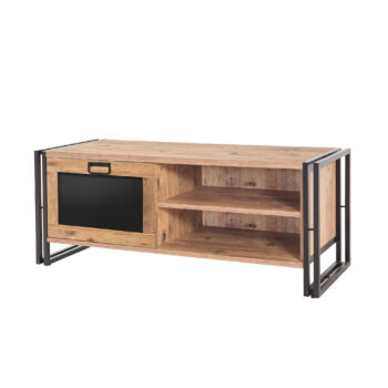 Industriálny TV stolík STORE – moderný a praktický doplnok do obývacej izbyTV stolík STORE spája elegantný industriálny štýl s praktickým dizajnom. Vďaka dekoru borovice a čiernym kovovým detailom sa stane stredobodom vašej obývačky a ponúka dostatok priestoru na usporiadanie techniky i dekorácií.Špecifikácia TV stolíka STORE:Materiál: melamín, VT laminát a kovFarba: borovica + čiernaRozmery: 50 x 130 x 45 cmŠtýl: industriálneVybavenie: 1 plné dvierko a regálokÚchytky: kovovéHrúbka materiálu: 18 mmMontáž: dodávame v demonte, možno pripevniť k steneStolík STORE ponúka kombináciu uzavretého a otvoreného úložného priestoru, čo z neho robí praktický kus nábytku. Za plnými dvierkami uložíte veci, ktoré chcete mať skryté, zatiaľ čo regál je ideálny na vystavenie kníh, dekorácií alebo multimediálnych zariadení.Kvalitné materiály, ako je melamín, VT laminát a kov, zaisťujú pevnosť a odolnosť stolíka. Kovové úchytky a robustná konštrukcia podčiarkujú industriálny štýl, ktorý je elegantný a nadčasový. Povrchová úprava chráni stolík pred poškodením a uľahčuje údržbu.Jednoduchá montáž a moderný dizajnTV stolík STORE je dodávaný v demonte a jeho zostavenie je vďaka priloženému návodu jednoduché. Možnosť pripevnenia k stene zaisťuje bezpečnosť a stabilitu pri každodennom používaní.Doplňte svoju obývaciu izbu TV stolíkom STORE, ktorý kombinuje štýl, praktickosť a kvalitu, a vytvorte moderný a funkčný priestor.