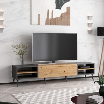 TV stolík STREAM – Moderný a funkčný doplnok do vašej obývačkyTV stolík STREAM prináša elegantnú kombináciu moderného dizajnu a praktického využitia. Vďaka jednému plnému dvierku a regálku ponúka dostatok úložného priestoru pre elektroniku, káble a ďalšie doplnky. Štýlová farebná kombinácia duba Artisan a antracitu dodáva stolíku jedinečný vzhľad, ktorý sa hodí do každej obývačky.Hlavné vlastnosti produktu:Typ tovaru: TV stolíkVhodné do miestnosti: Obývacia izbaMateriál: Melamín, VT laminátRozmery: 40 x 180 x 35 cmFarba: Dub Artisan + antracitVybavenie: Plné dvierka a regálokPočet dvierok: 1Hrúbka materiálu: 18 mmDodatočné informácie: Dodávame v demonteTV stolík STREAM je vyrobený z odolných materiálov, ktoré zaisťujú dlhú životnosť a jednoduchú údržbu. Jeho jednoduchý dizajn a praktické usporiadanie prispievajú k pohodliu a estetike vášho domova. Zaobstarajte si TV stolík STREAM a vytvorte si štýlový a organizovaný obývací priestor!