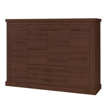 Štvordverová komoda so zásuvkami HILARD AR8 Vám uľahčí život a nastolí v miestnosti štýl a poriadok. Jej rozmery sú (ŠxHxV): 173x44x125 cm. Komoda poskytuje úložný priestor v podobe dvoch zásuviek, dvoch jednodverových skriniek a jednej dvojdverovej skrinky. Kovové úchytky a farebné prevedenie dub…