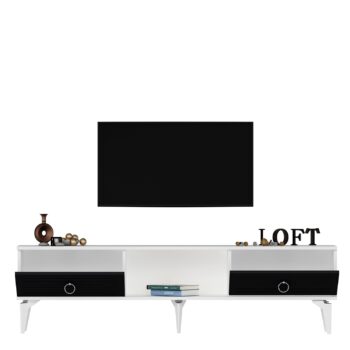 TV stolík SWORD - moderný a elegantný doplnok pre vašu obývaciu izbuTV stolík SWORD je skvelou voľbou pre tých, ktorí chcú skombinovať štýl a funkčnosť v jednom kuse nábytku. Tento stolík prináša do vašej obývačky čistý a moderný dizajn, ktorý sa ľahko prispôsobí rôznym štýlom interiéru.Vyrobený z odolného LTD materiálu s hrúbkou 18 mm, stolík SWORD je zárukou pevnosti a dlhej životnosti. Vybavený skrinkou s dvoma dvierkami a praktickým regálkom, ponúka dostatok priestoru pre vaše multimediálne zariadenia a ďalšie potreby. Kovové úchytky dodávajú stolíku moderný a sofistikovaný vzhľad a zároveň zaisťujú ľahké otváranie.Hlavné vlastnosti produktu:Typ tovaru: TV stolíkVhodné do miestnosti: obývacia izbaMateriál: LTDRozmery: 44.6 x 150 x 29.6 cmFarba: biela + antracitVybavenie: skrinka a regálPočet dvierok: 2Úchytky: kovDodatočné informácie: Dodávame v demonte, plastové nožičkyTV stolík SWORD je dodávaný v demontovanom stave, čo uľahčuje prepravu a montáž. Plastové nožičky zaisťujú stabilitu a ochranu podlahy pred poškodením.