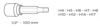 Sada 1/2" šesťhranných bitov 100 mm 9 ks 08-706 NEO