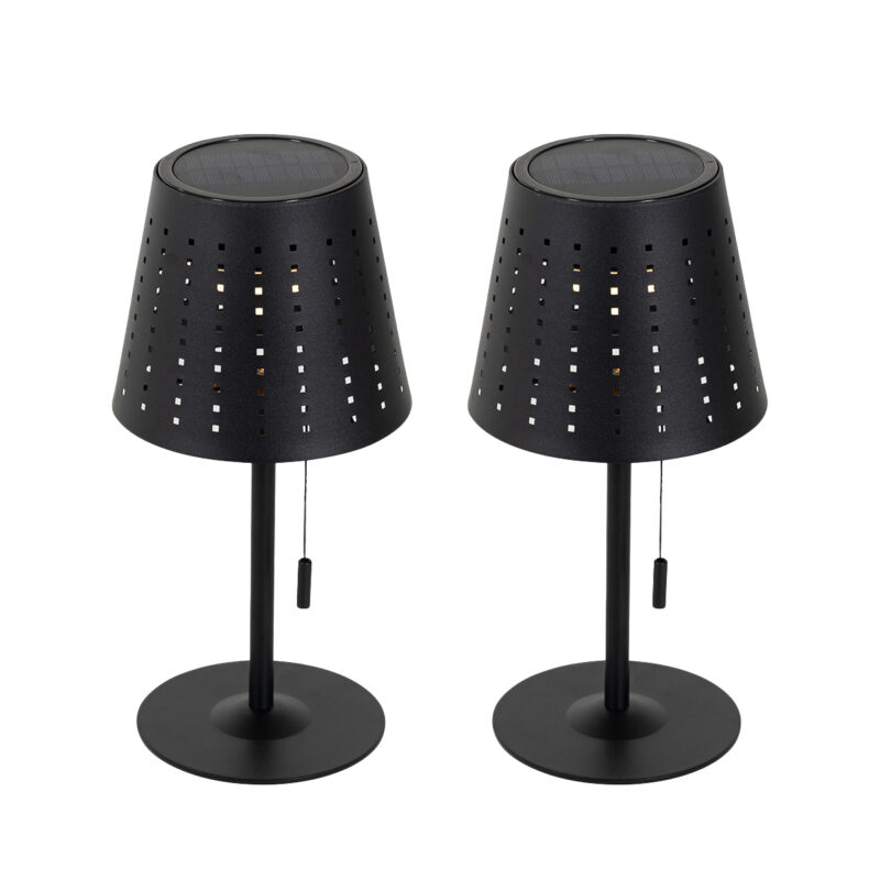 Sada 2 stolných lamp čiernych vrátane LED 3-stupňového stmievača dobíjateľnej a solárnej - Ferre Sada 2 stolných lamp čiernych vrátane LED 3-stupňového stmievača dobíjateľnej a solárnej - Ferre