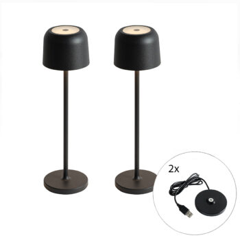 Sada 2 stolových lamp húb čierna vrátane nabíjacej stanice - Raika