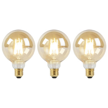 Sada 3 LED žiaroviek E27 Dim to Warm G95 zlatá 8W 806lm 2000-2700K