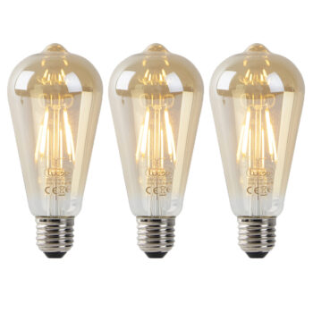 Sada 3 LED žiaroviek E27 ST64 zlatá so senzorom súmraku 4W 400lm 2200K