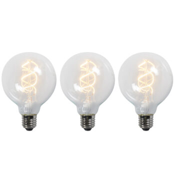 Sada 3 LED žiaroviek E27 s krúteným vláknom G95 priehľadné 5W 400lm 2200K