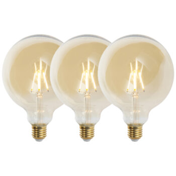 Sada 3 stmievateľných LED žiaroviek E27 G125 zlatá 5W 450lm 2200K