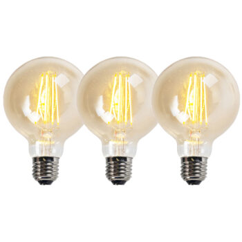 Sada 3 stmievateľných LED žiaroviek E27 G95 zlatá 5W 450lm 2200K
