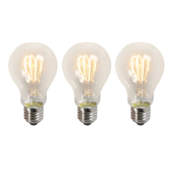 Sada 3 žiaroviek E27 LED so skrúteným vláknom A60 priehľadná 3W 210lm 2200K