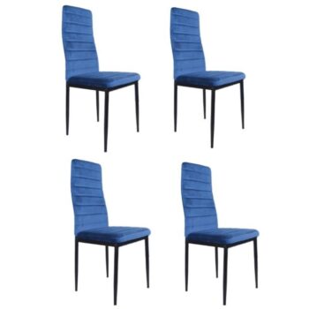 Sada 4 elegantných zamatových stoličiek v modrej farbe