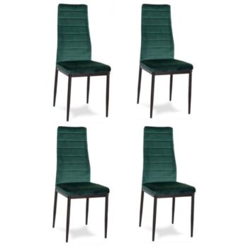 Sada 4 elegantných zamatových stoličiek v zelenej farbe