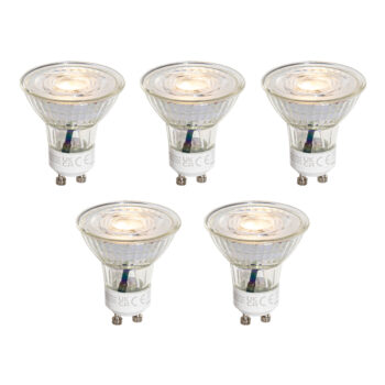 Sada 5 GU10 50 mm 3-krokových stmievateľných Kelvin LED žiaroviek číra 4,5 W 380 lm 2000-2700 K