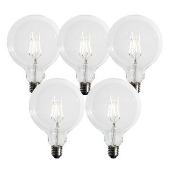 Sada 5 ks E27 3-stupňová stmievateľná LED žiarovka so špirálovým vláknom G125 4W 450lm 3000K