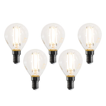 Sada 5 stmievateľných LED žiaroviek E14 Filament G45 číra 4W 470 lm 2700K