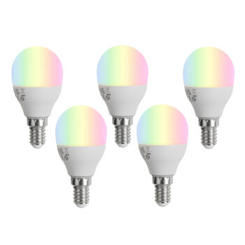 Sada 5 stmievateľných LED žiaroviek E14 G45 opál 4,9 W 470 lm 2700-6500 K