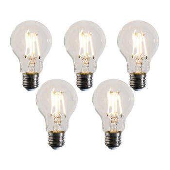 Sada 5 stmievateľných LED žiaroviek E27 A60 číra 4,5W 500 lm 2700K