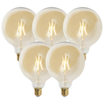 Sada 5 stmievateľných LED žiaroviek E27 G125 zlatá 5W 450lm 2200K