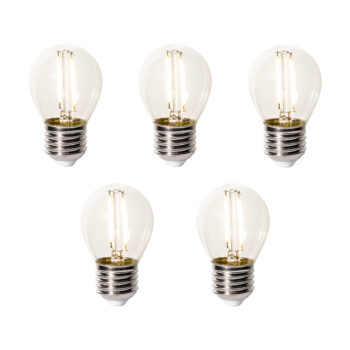 Sada 5 stmievateľných LED žiaroviek E27 P45 z číreho skla 3W 250 lm 2200K