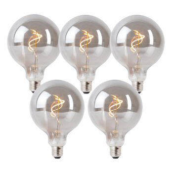 Sada 5 stmievateľných LED žiaroviek E27 dymová G125 4W 130 lm 1900K