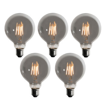 Sada 5 stmievateľných LED žiaroviek E27 dymová G95 5W 200 lm 1900K