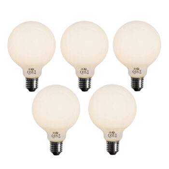 Sada 5 stmievateľných LED žiaroviek E27 opálové G95 5W 450lm 3000K