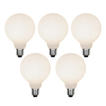 Sada 5 stmievateľných LED žiaroviek E27 s 3-stupňovým stmievaním G95 matné 5W 550lm 3000K