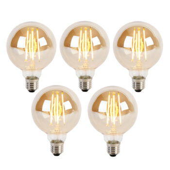 Sada 5 stmievateľných LED žiaroviek E27 s 3-stupňovým stmievaním G95 zlaté sklo 5W 380lm 2200K