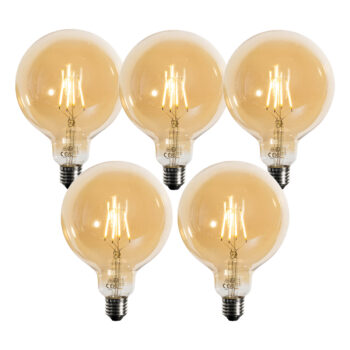 Sada 5 stmievateľných LED žiaroviek E27 zlatá G125 4,9W 450 lm 2200K