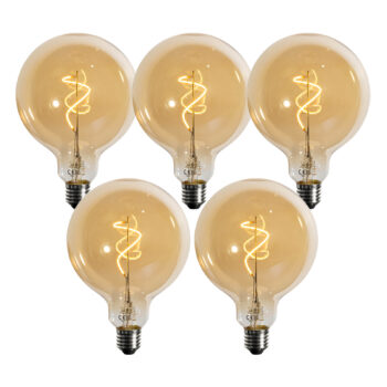 Sada 5 stmievateľných LED žiaroviek so špirálovým vláknom, zlatá G125 4W 270 lm 2200K