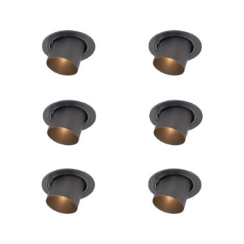 Sada 6 moderných zapustených bodových svetiel Gunmetal GU10 50 mm okrúhle, naklápacie - Installa