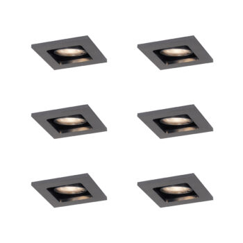 Sada 6 moderných zapustených bodových svetiel Gunmetal GU10 50mm okrúhle naklápacie - Qure