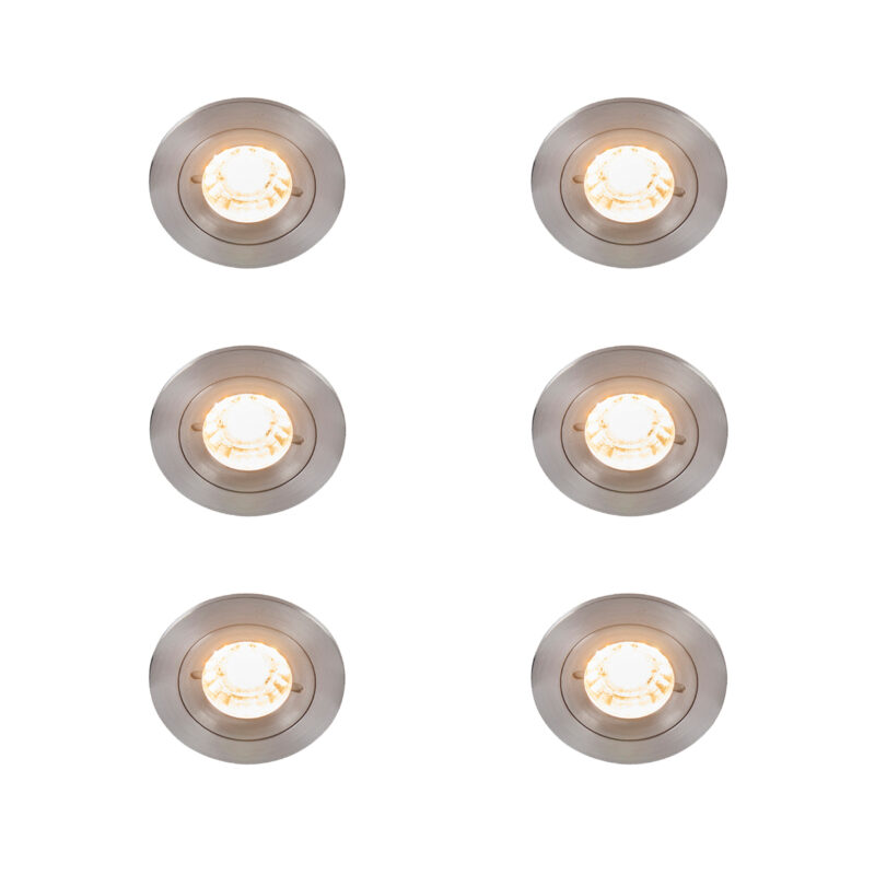 Sada 6 moderných zapustených bodových svetiel oceľ okrúhle IP44 - Xena Sada 6 moderných zapustených bodových svetiel oceľ okrúhle IP44 - Xena