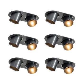 Sada 6 zapustených bodových svetiel Gunmetal GU10 50 mm 2-svetlá - Installa